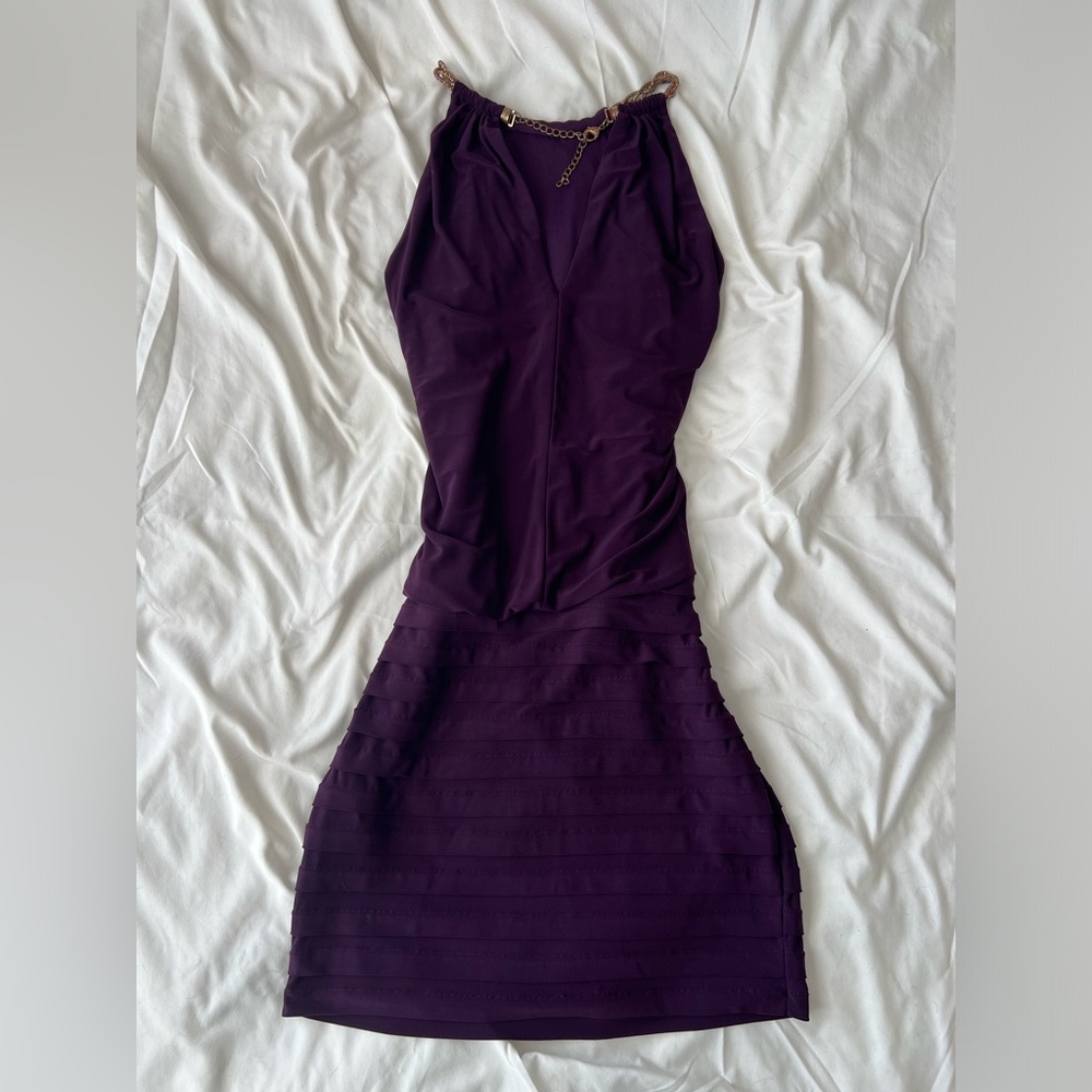 Cache Y2K Purple Chain Halter Cocktail Dress – Size 0 - Picture 3 of 6